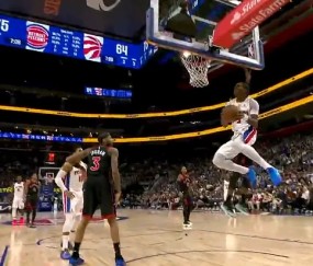 华体会app安装-奥萨尔飞身大拉杆上反篮打进，活塞下半场领先猛龙13分